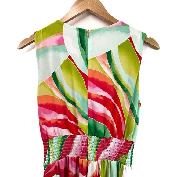 Jessica Howard Maxi Dress Sz 6 Green Pink Tropical Floral Front Knot V-Neck - Picture 8 of 11